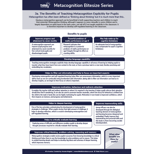 One pager 3a. The Benefits of Teaching Metacognition Explicitly for Pupils